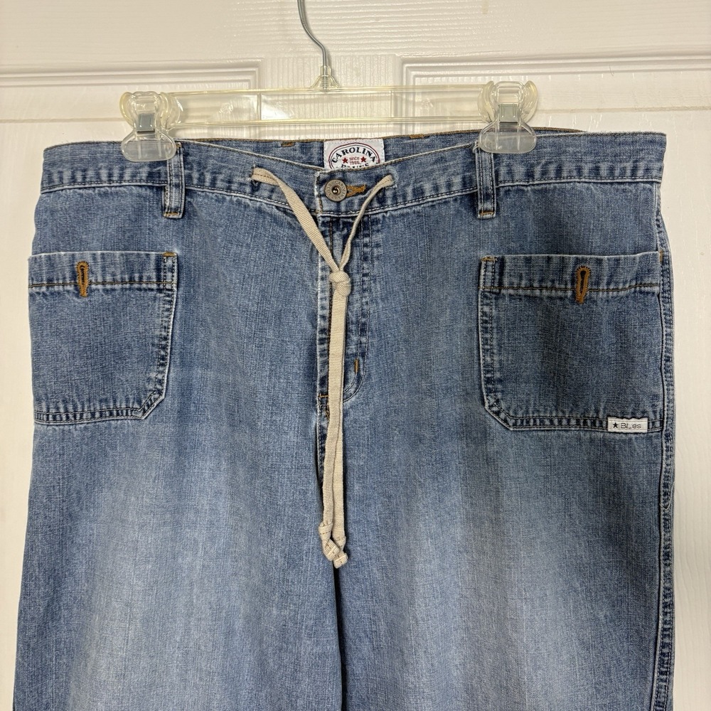 Vtg 90s Y2K Carolina Blues Wide Leg Denim Jeans Cotton Drawstring 18 Runs Small